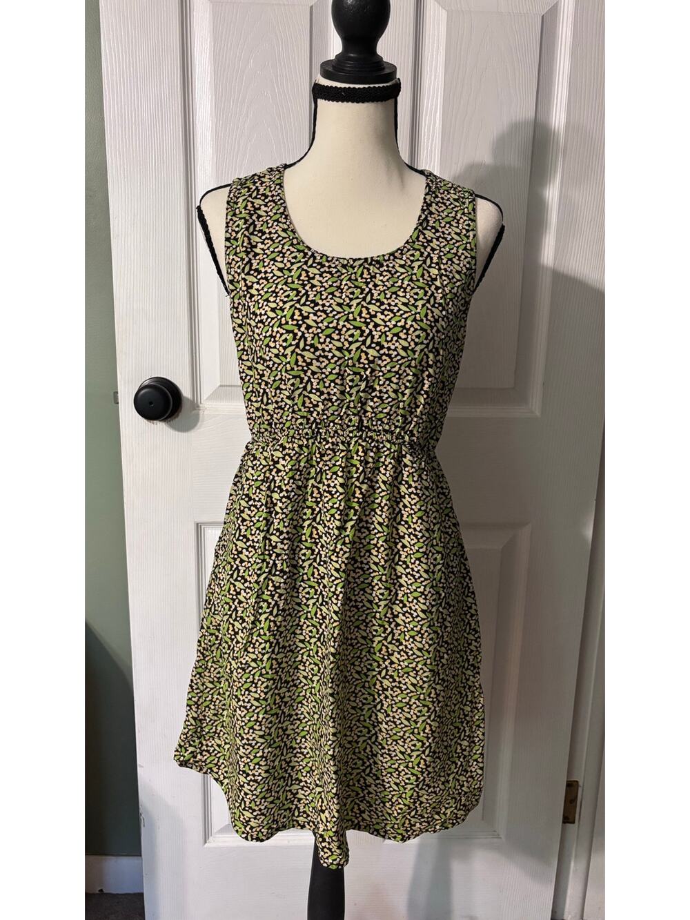 Kavu Dress Women's Small Sleeveless Green White Peach Speckled Elastic Waist